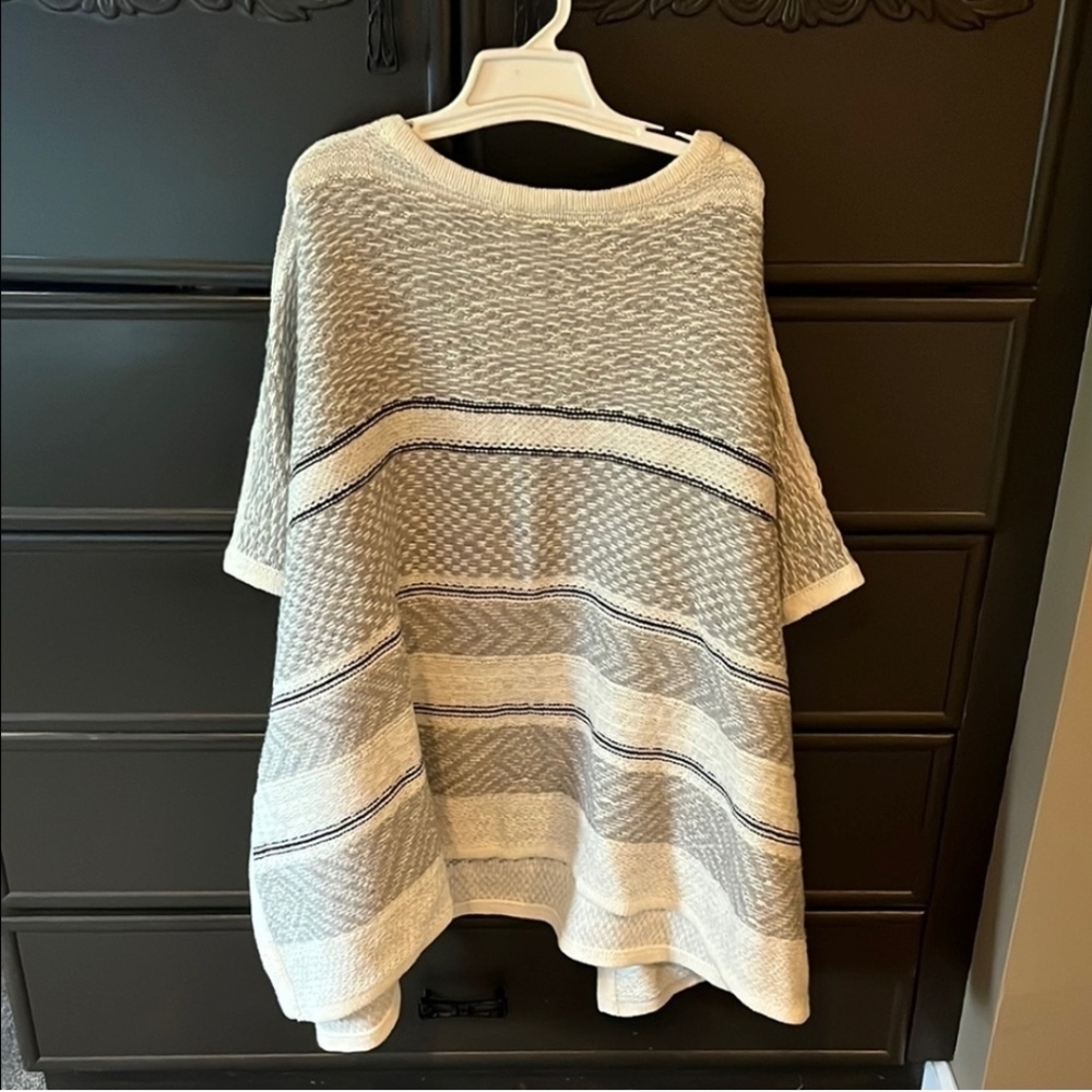 LOFT Beige and Gray Striped Poncho